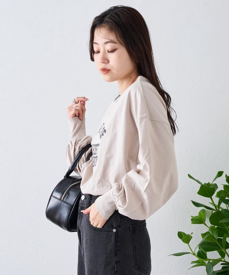USAコットンプリント袖ボリュームスリーブロゴロンTee