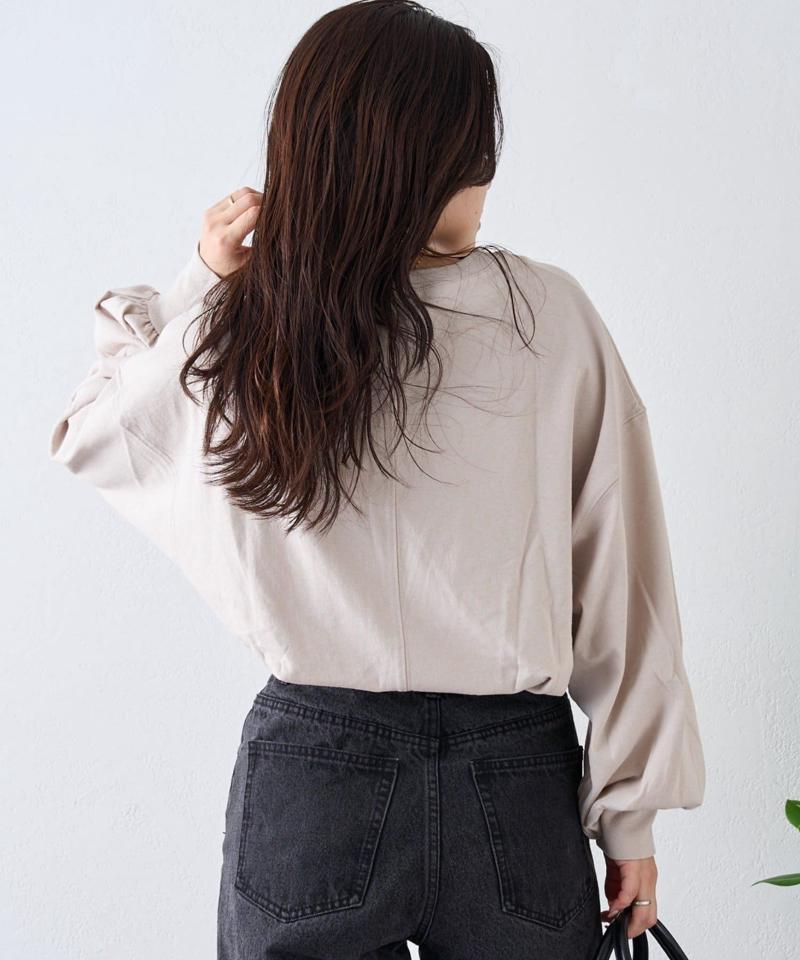 USAコットンプリント袖ボリュームスリーブロゴロンTee