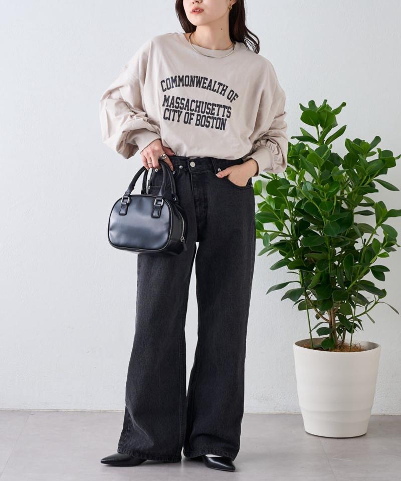 USAコットンプリント袖ボリュームスリーブロゴロンTee