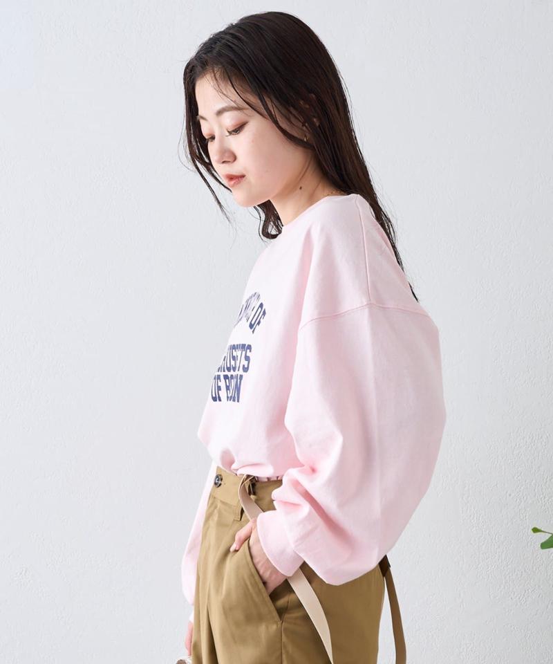 USAコットンプリント袖ボリュームスリーブロゴロンTee