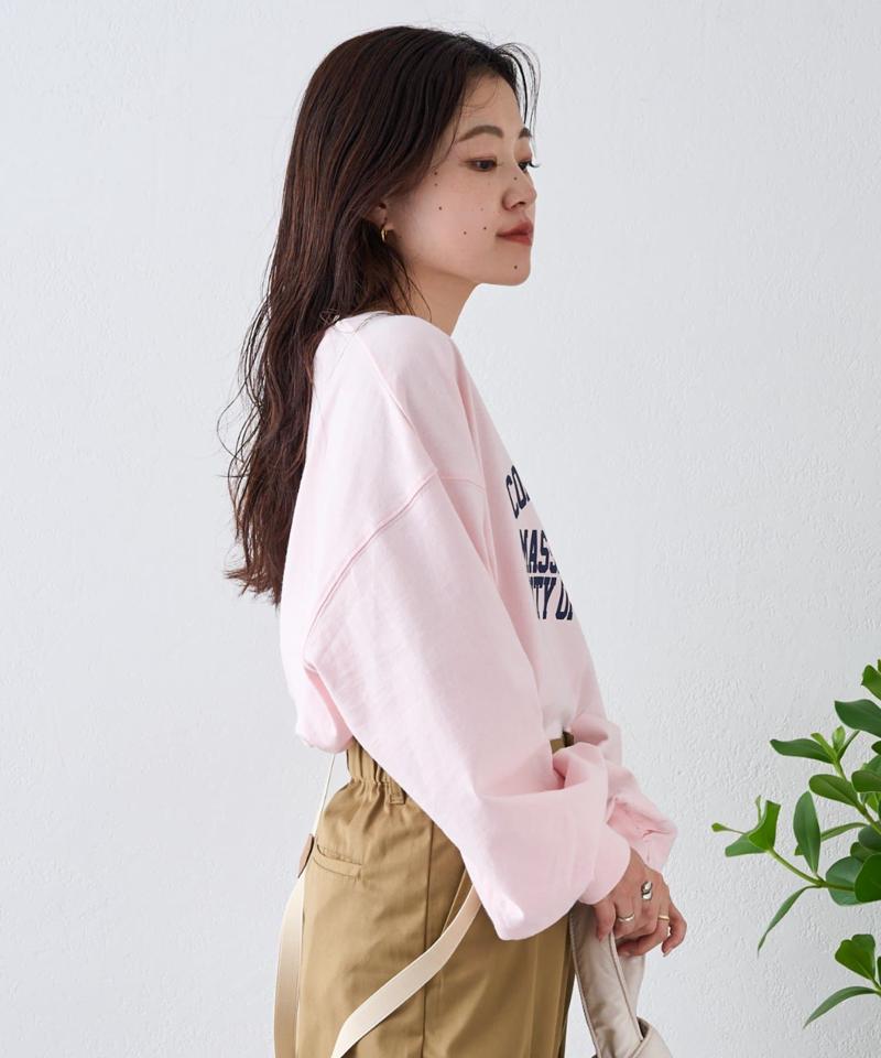 USAコットンプリント袖ボリュームスリーブロゴロンTee