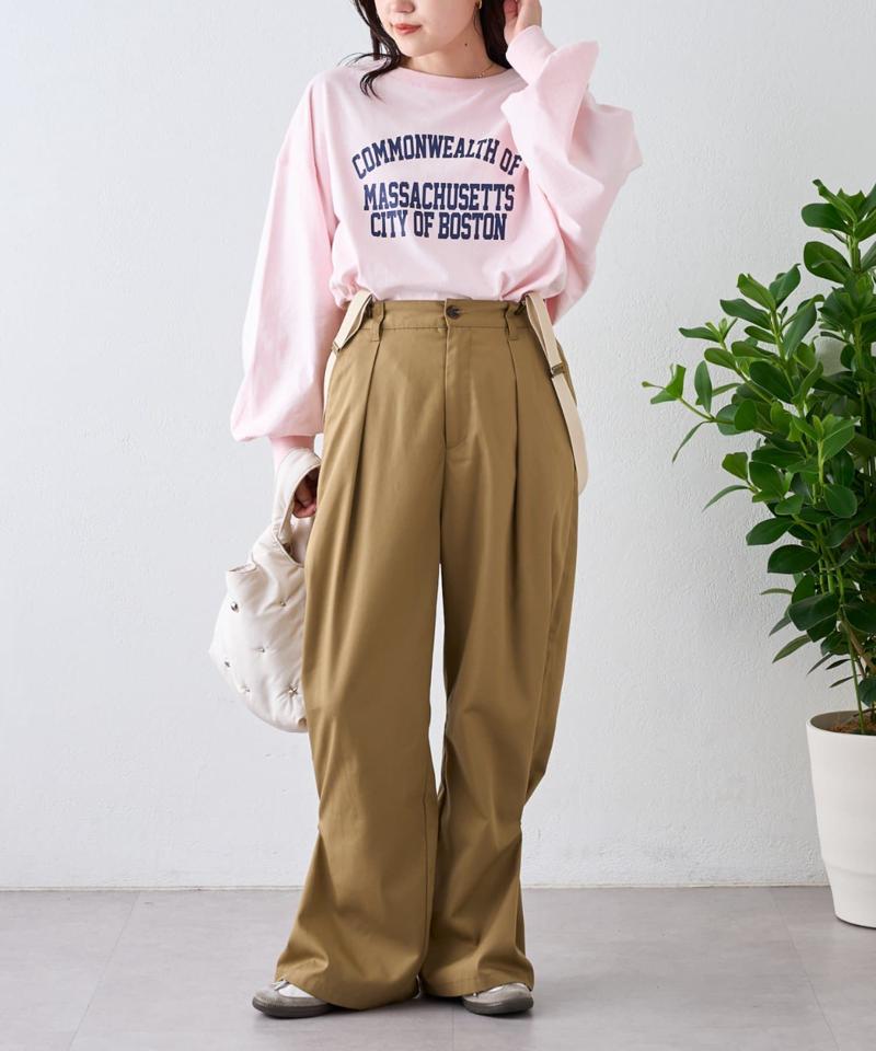 USAコットンプリント袖ボリュームスリーブロゴロンTee