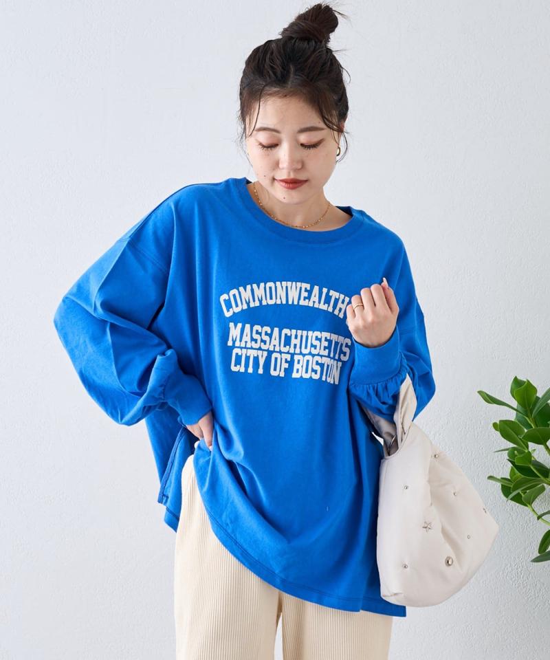 USAコットンプリント袖ボリュームスリーブロゴロンTee