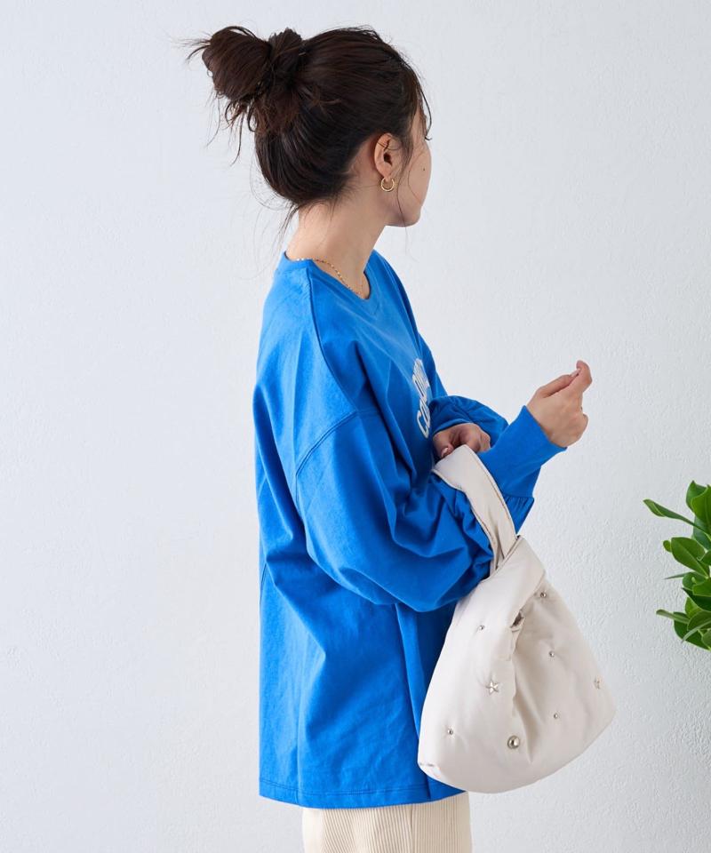USAコットンプリント袖ボリュームスリーブロゴロンTee