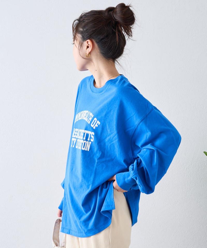 USAコットンプリント袖ボリュームスリーブロゴロンTee