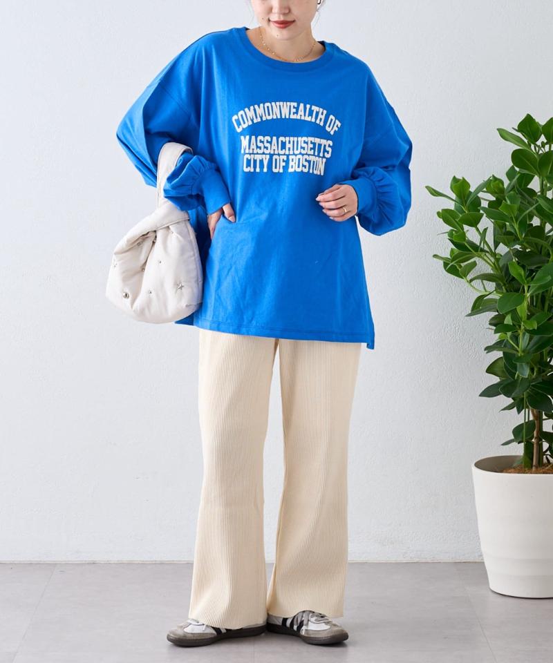 USAコットンプリント袖ボリュームスリーブロゴロンTee