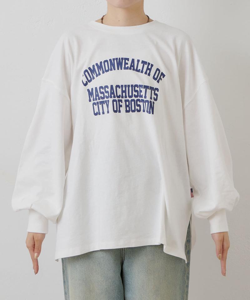 USAコットンプリント袖ボリュームスリーブロゴロンTee