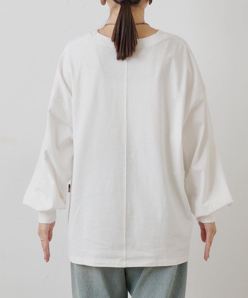 USAコットンプリント袖ボリュームスリーブロゴロンTee
