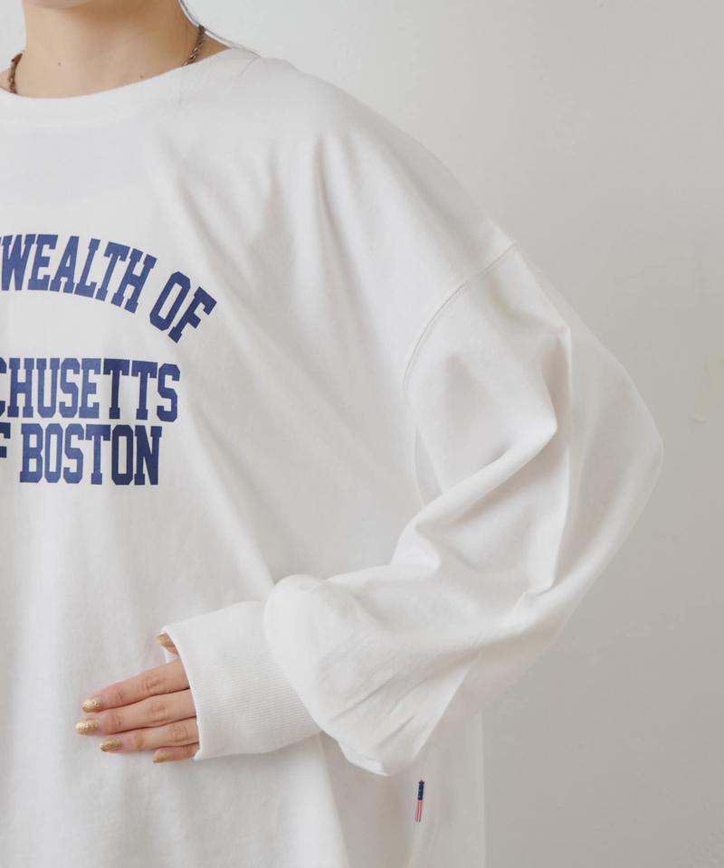 USAコットンプリント袖ボリュームスリーブロゴロンTee