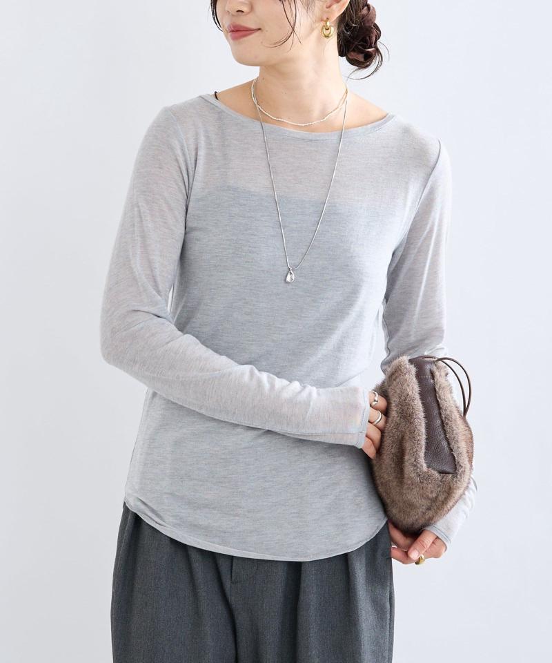 【リバイバル/やわらかな肌触り】シルクカシミヤブレンドボートT
