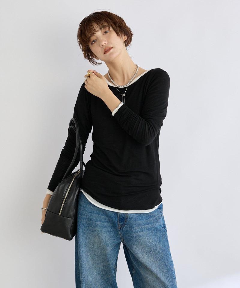 【リバイバル/やわらかな肌触り】シルクカシミヤブレンドボートT