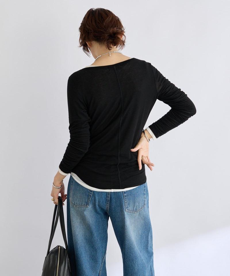 【リバイバル/やわらかな肌触り】シルクカシミヤブレンドボートT