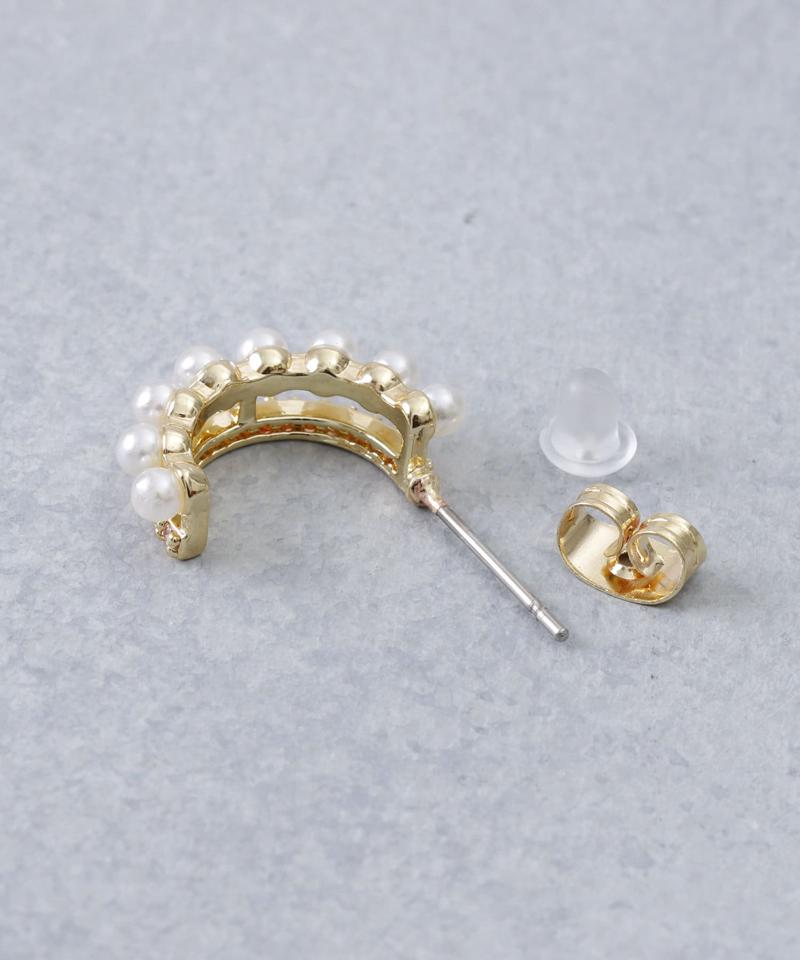 パールキュービックフープピアス