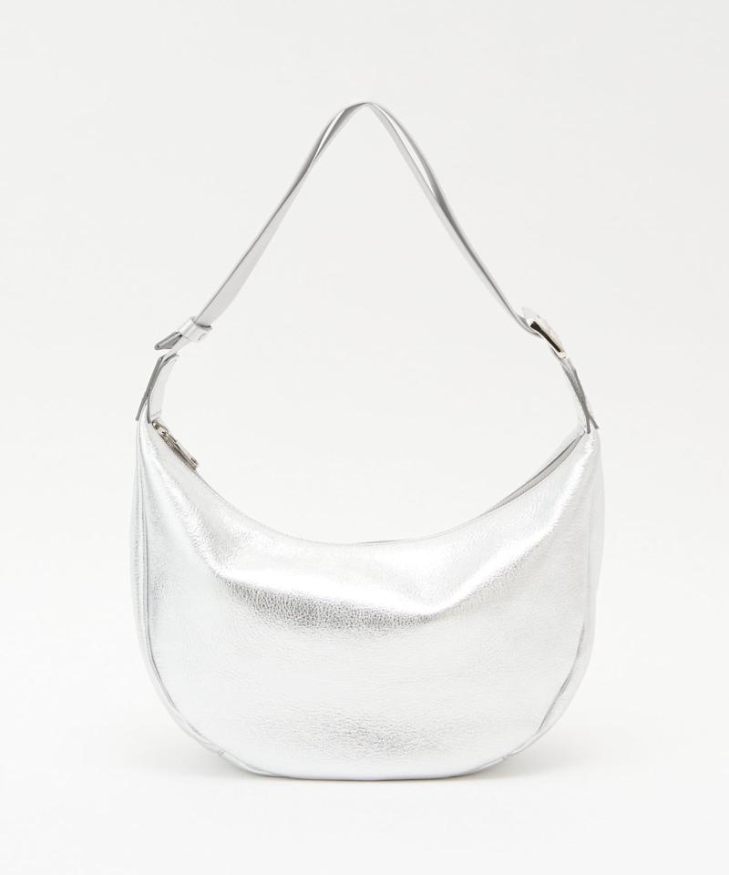 【名品】ソフトレザーラウンドショルダーバッグ［silver］