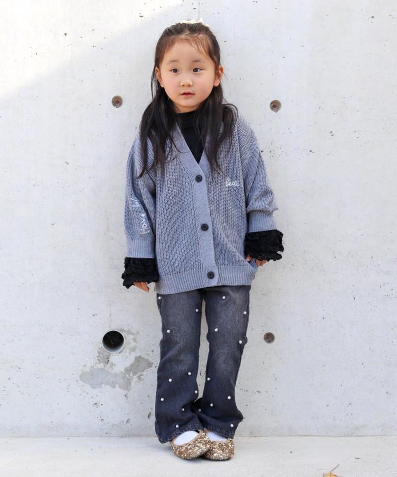 【KIDS】ポイント刺繍ニットカーデ