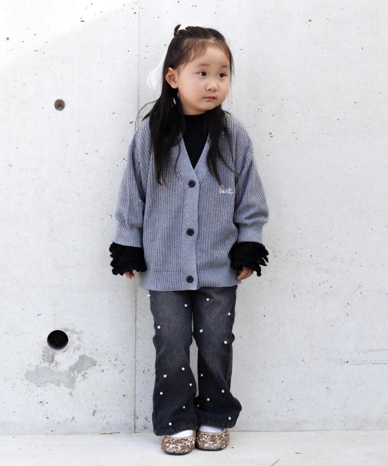 【KIDS】ポイント刺繍ニットカーデ