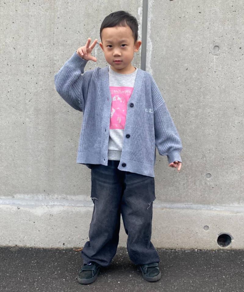 【KIDS】ポイント刺繍ニットカーデ