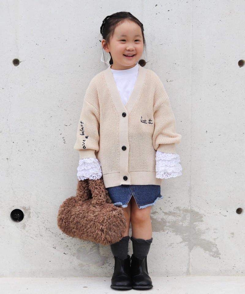 【KIDS】ポイント刺繍ニットカーデ