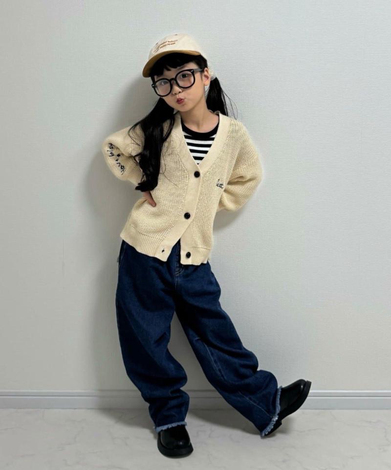 【KIDS】ポイント刺繍ニットカーデ