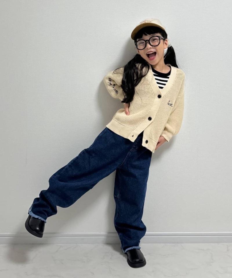 【KIDS】ポイント刺繍ニットカーデ