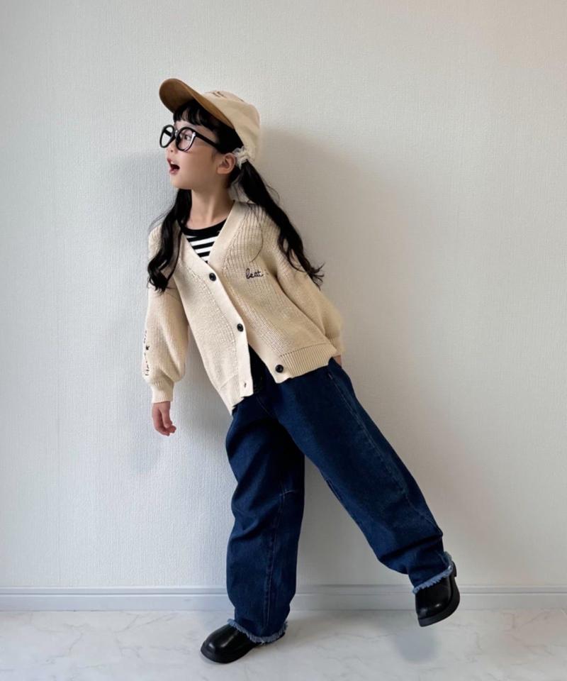 【KIDS】ポイント刺繍ニットカーデ