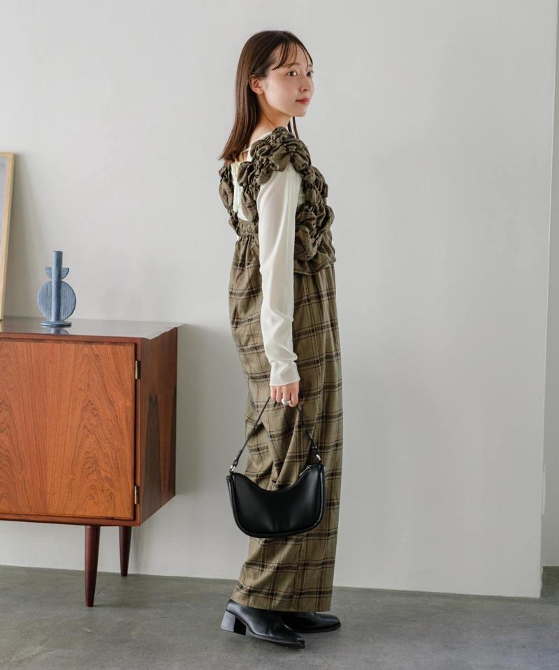 【低身長サイズ/2サイズ展開】シャーリングギャザーサロペ