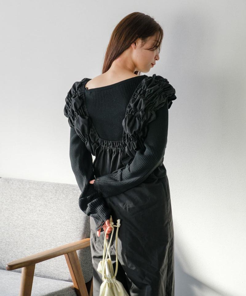 【低身長サイズ/2サイズ展開】シャーリングギャザーサロペ