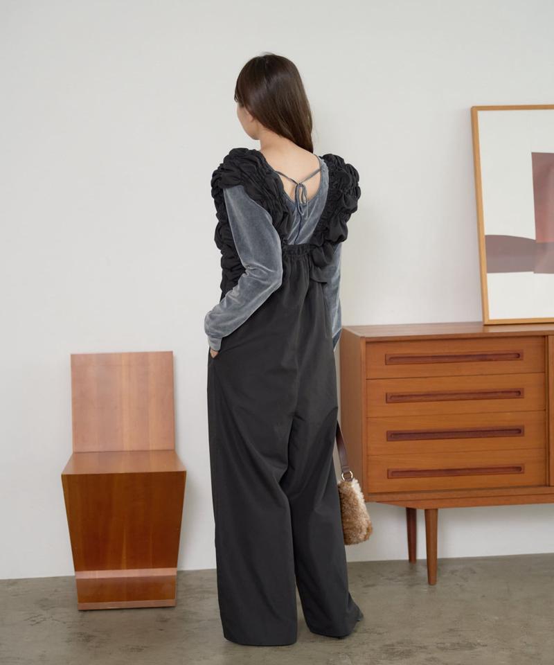 【低身長サイズ/2サイズ展開】シャーリングギャザーサロペ