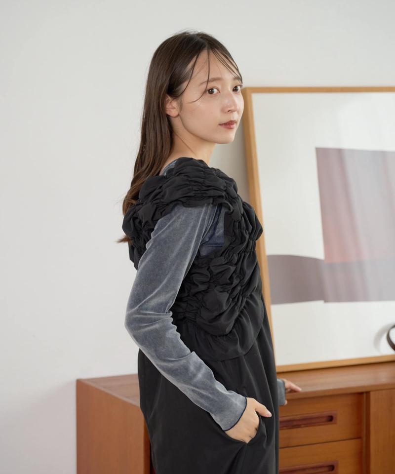 【低身長サイズ/2サイズ展開】シャーリングギャザーサロペ