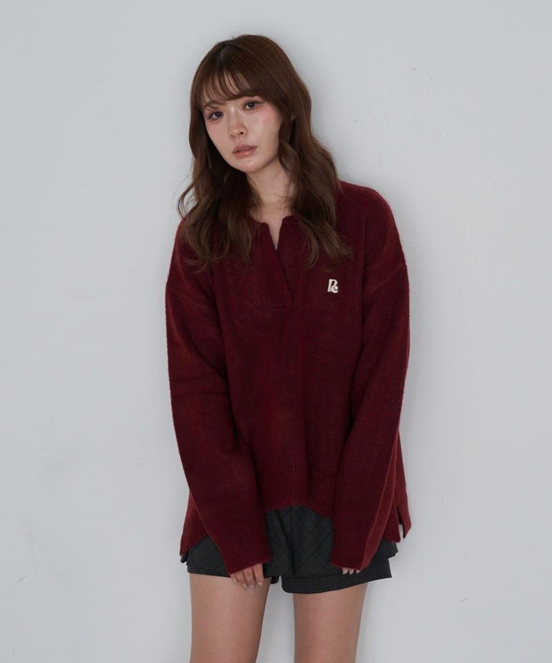 【WEB限定 / リバイバル】スキッパーポロ刺繍ニット　/　襟付きニット