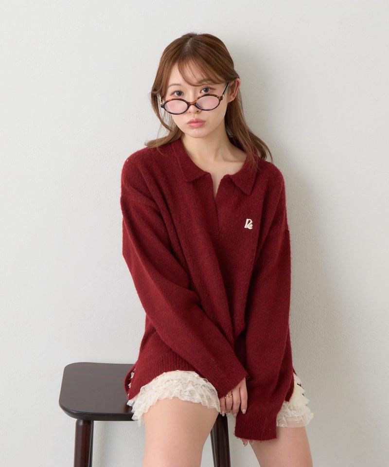 【WEB限定 / リバイバル】スキッパーポロ刺繍ニット　/　襟付きニット