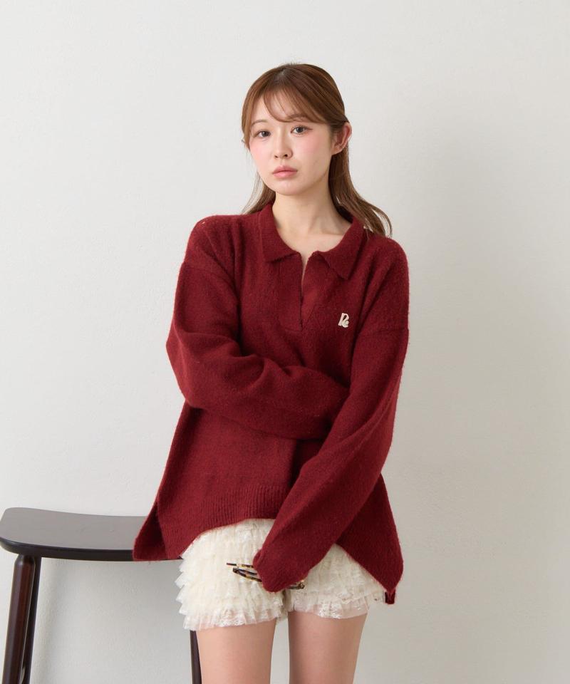 【WEB限定 / リバイバル】スキッパーポロ刺繍ニット　/　襟付きニット