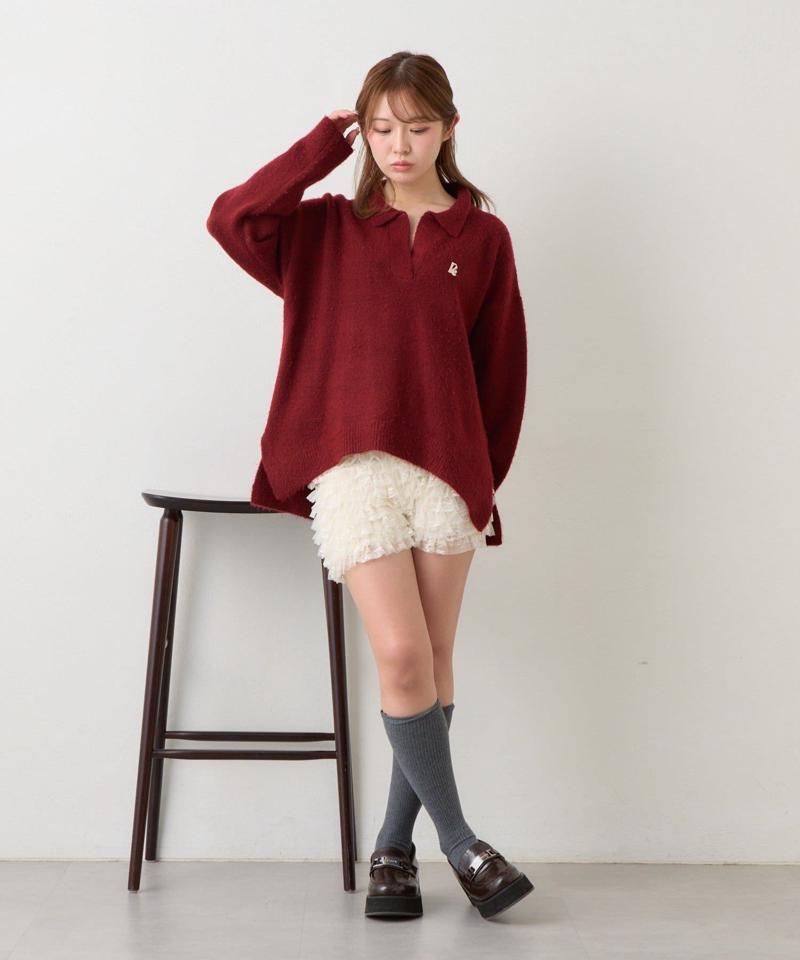 【WEB限定 / リバイバル】スキッパーポロ刺繍ニット　/　襟付きニット