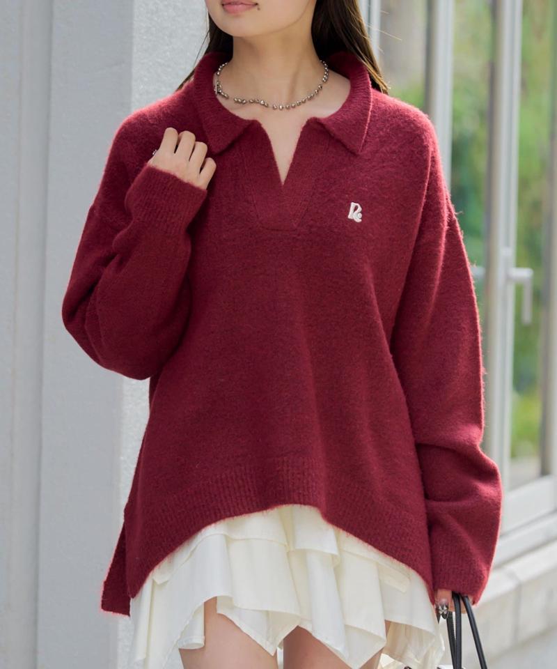 【WEB限定 / リバイバル】スキッパーポロ刺繍ニット　/　襟付きニット