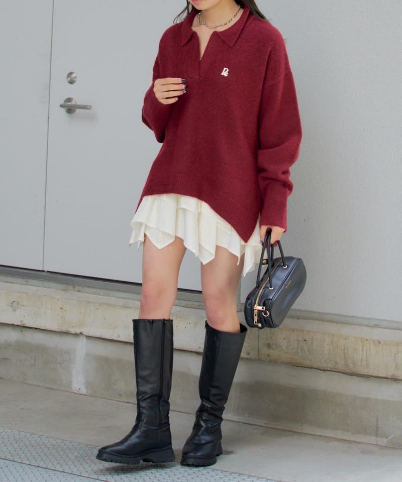 【WEB限定 / リバイバル】スキッパーポロ刺繍ニット　/　襟付きニット