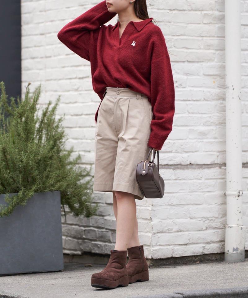 【WEB限定 / リバイバル】スキッパーポロ刺繍ニット　/　襟付きニット