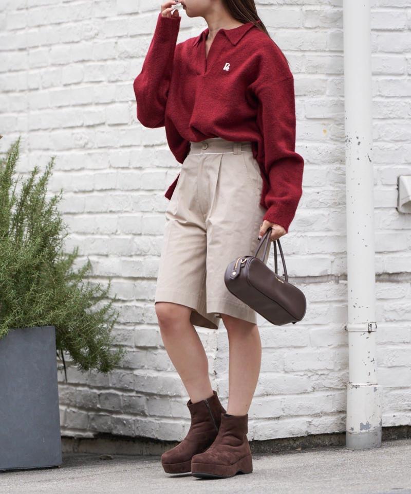 【WEB限定 / リバイバル】スキッパーポロ刺繍ニット　/　襟付きニット