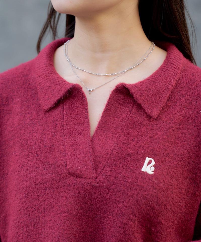 【WEB限定 / リバイバル】スキッパーポロ刺繍ニット　/　襟付きニット