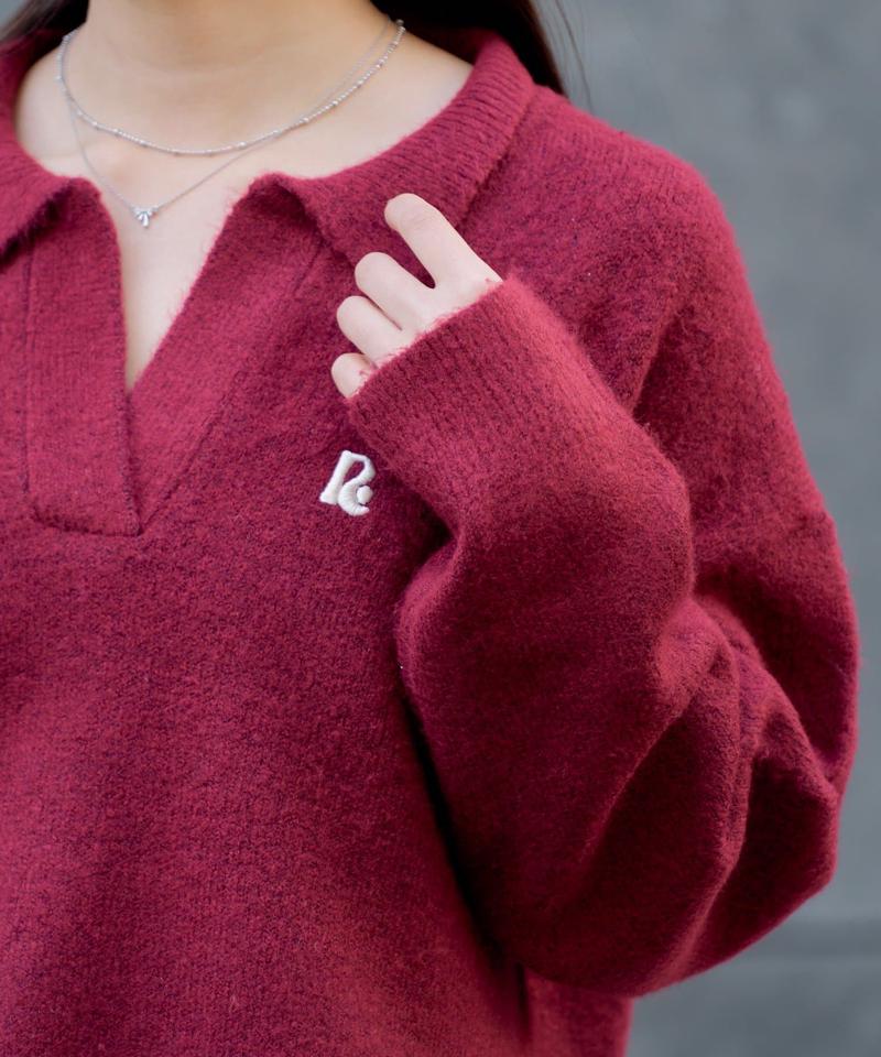 【WEB限定 / リバイバル】スキッパーポロ刺繍ニット　/　襟付きニット