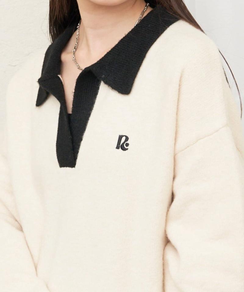 【WEB限定 / リバイバル】スキッパーポロ刺繍ニット　/　襟付きニット