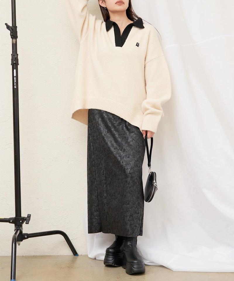 【WEB限定 / リバイバル】スキッパーポロ刺繍ニット　/　襟付きニット