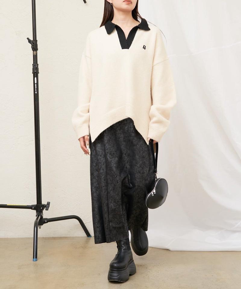 【WEB限定 / リバイバル】スキッパーポロ刺繍ニット　/　襟付きニット