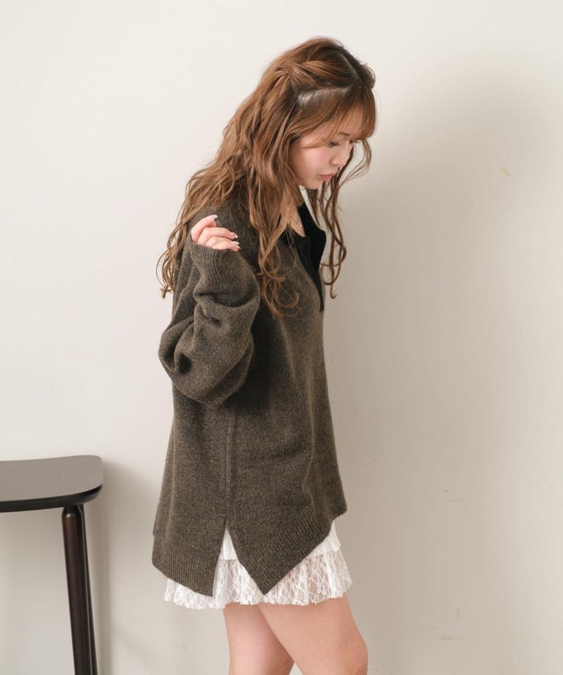 【WEB限定 / リバイバル】スキッパーポロ刺繍ニット　/　襟付きニット