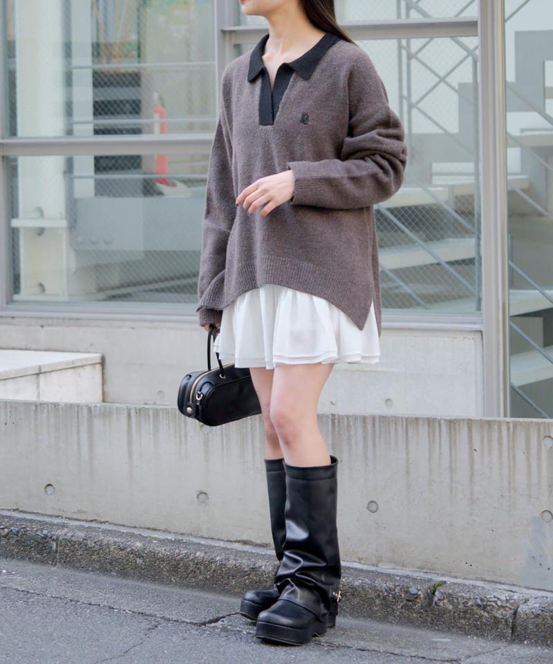 【WEB限定 / リバイバル】スキッパーポロ刺繍ニット　/　襟付きニット