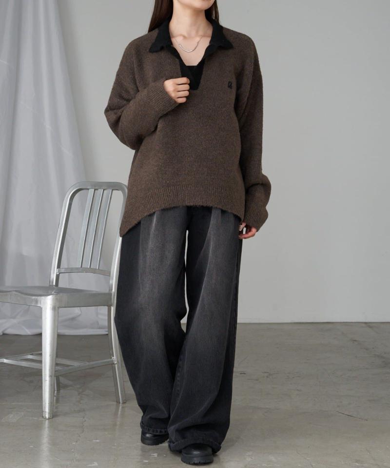 【WEB限定 / リバイバル】スキッパーポロ刺繍ニット　/　襟付きニット