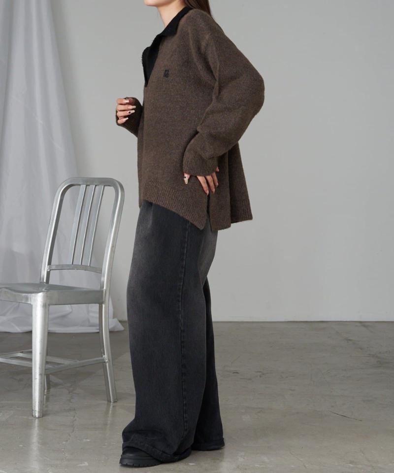 【WEB限定 / リバイバル】スキッパーポロ刺繍ニット　/　襟付きニット