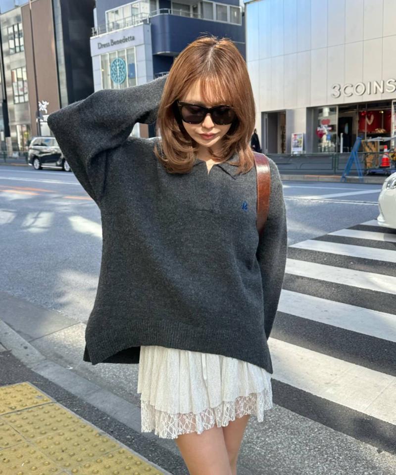 【WEB限定 / リバイバル】スキッパーポロ刺繍ニット　/　襟付きニット