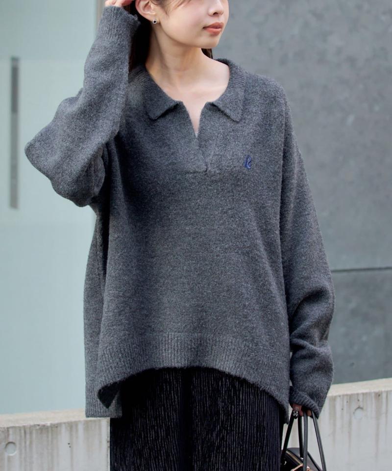 【WEB限定 / リバイバル】スキッパーポロ刺繍ニット　/　襟付きニット