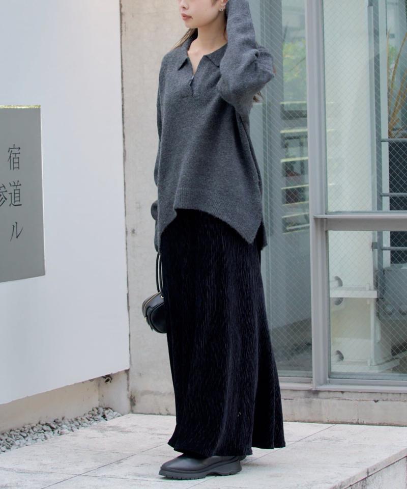 【WEB限定 / リバイバル】スキッパーポロ刺繍ニット　/　襟付きニット