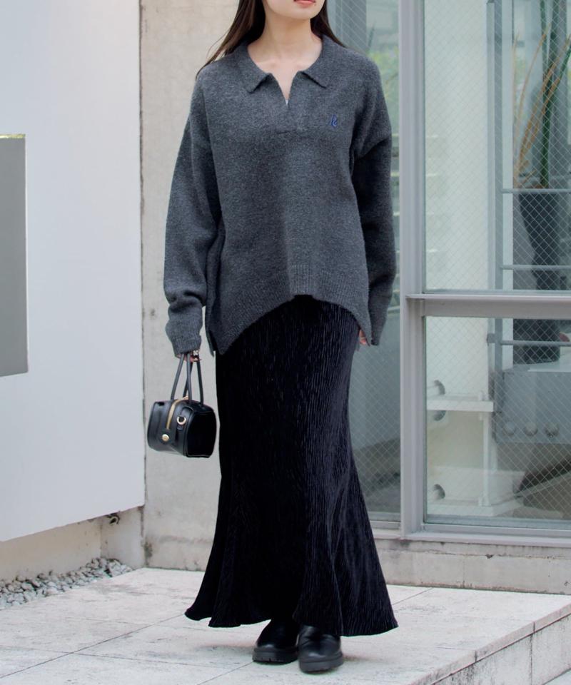 【WEB限定 / リバイバル】スキッパーポロ刺繍ニット　/　襟付きニット